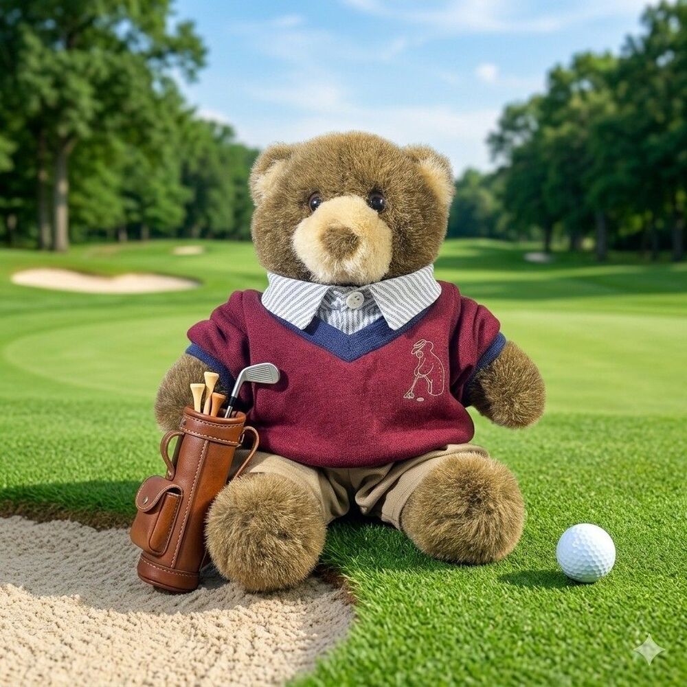 Vintage Gund Arnie Golfing Teddy Bear Plush 12" Maroon Sweater Khakis Golf 2051